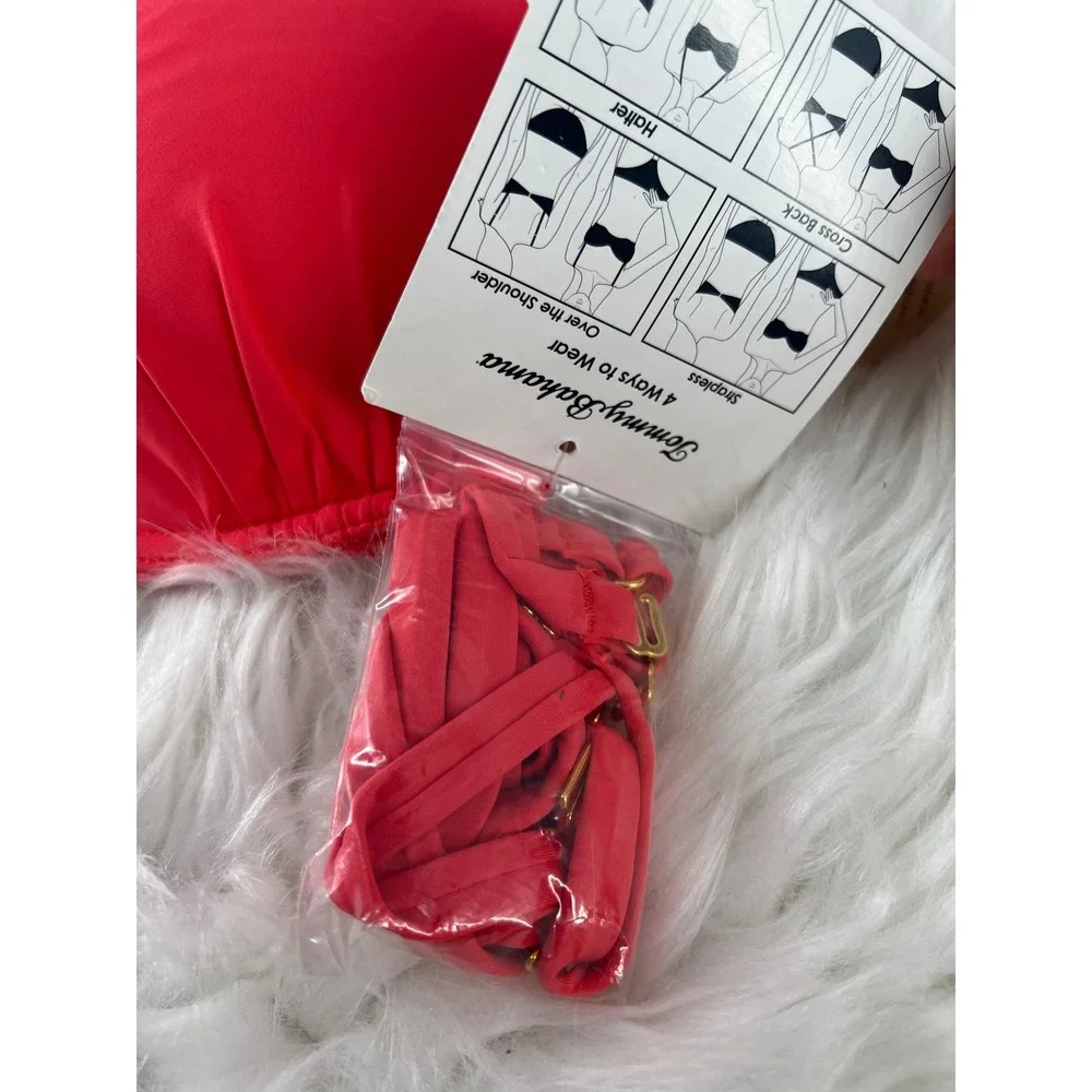 Tommy Bahama Pearl Solids Chic Strapless Bikini Top 34D Bright Coral NEW